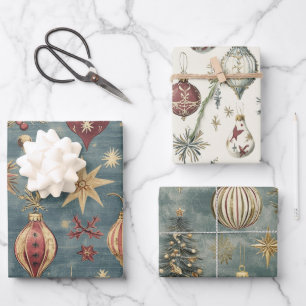 Vintage Christmas Ornaments Wrapping Paper Sheet