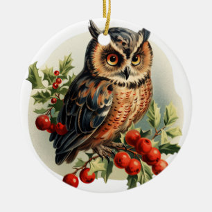 Vintage Christmas Owl Ceramic Tree Decoration