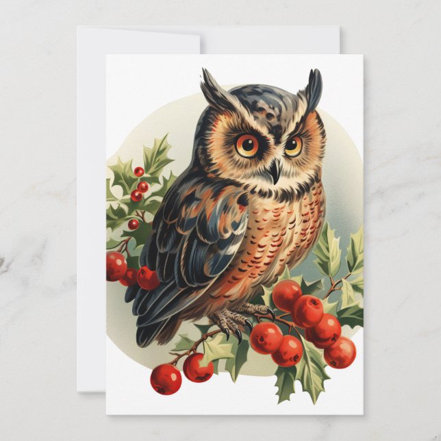 Vintage Christmas Owl Holiday Card (Front)