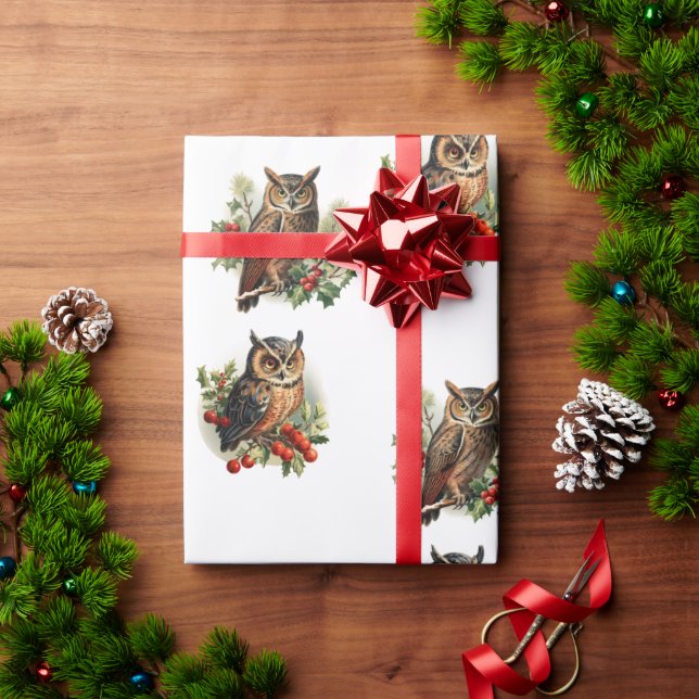 Vintage Christmas Owl Wrapping Paper (Holiday Gift)