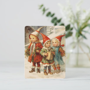 vintage christmas painting with magic kids holiday card