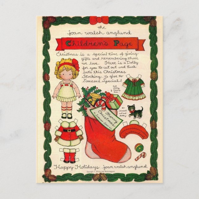 Vintage Christmas Paper Doll Postcard (Front)