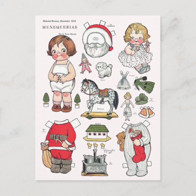 Vintage Christmas Paper Doll Reproduction Postcard (Front)