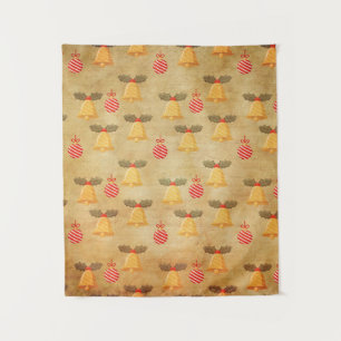 Vintage Christmas Paper Pattern With Bells Tapestry