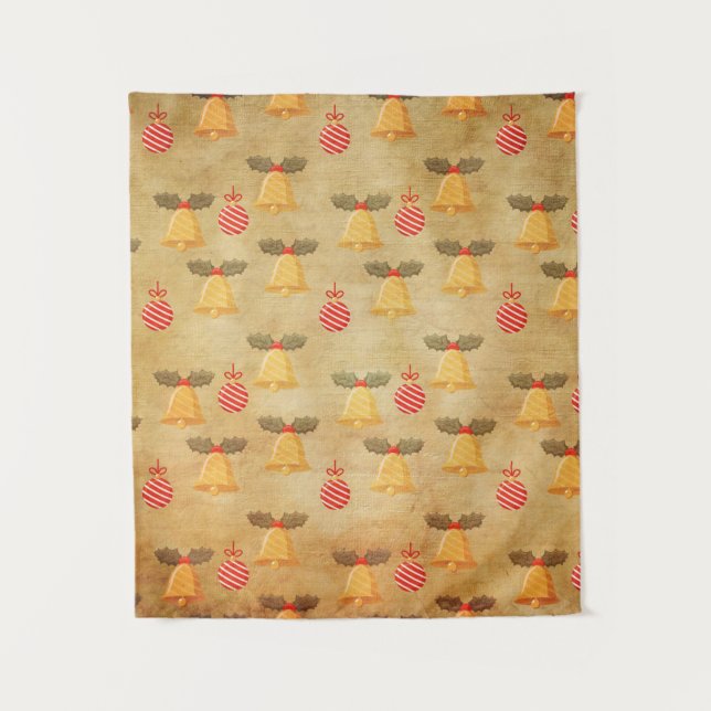 Vintage Christmas Paper Pattern With Bells Tapestry (Front)