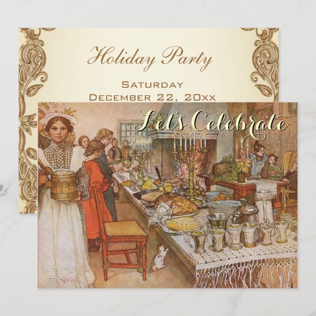 Vintage Christmas Party Carl Larsson Invitation (Front/Back)