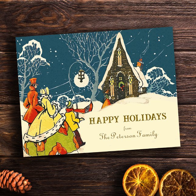 Vintage Christmas Party Cottage Winter Scene Holiday Postcard (Creator Uploaded)