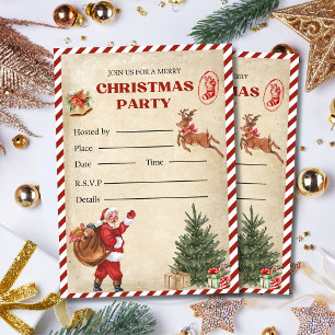 Vintage Christmas Party Invitation, Holiday Party  Invitation