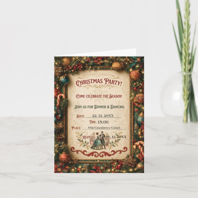Vintage Christmas Party Invitation Template  (Front)