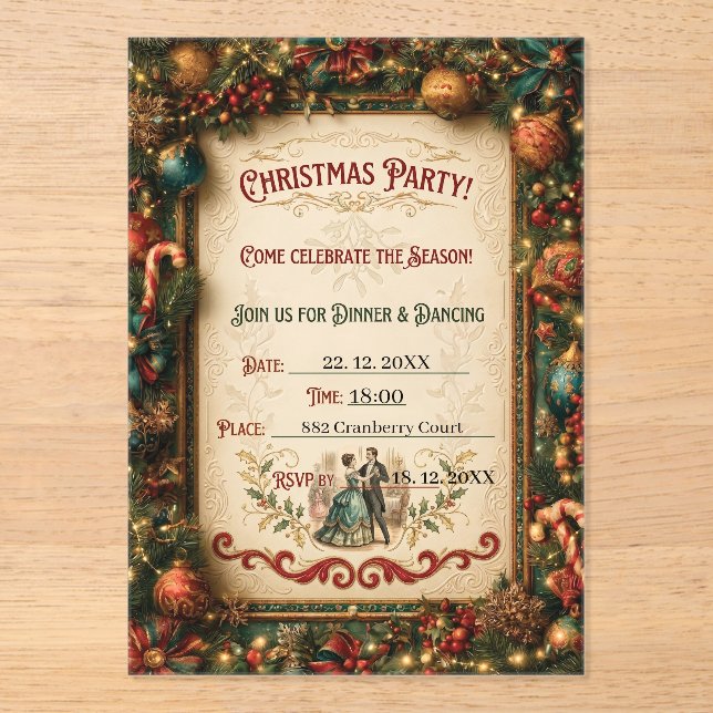 Vintage Christmas Party Invitation Template  (Front)