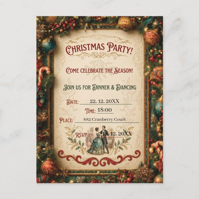 Vintage Christmas Party Invitation Template  (Front)