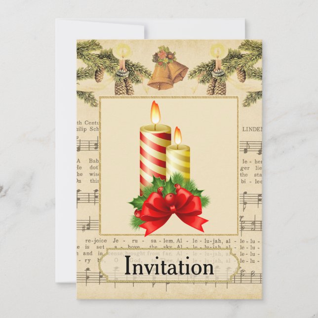 Vintage Christmas Party Invitation with Candles (Front)