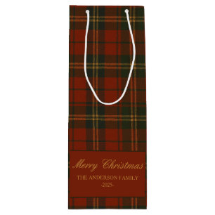 Vintage Christmas Party Plaid Classic Timeless Wine Gift Bag