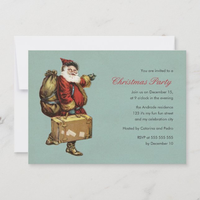 Vintage Christmas Party Santa Claus Green Holiday Invitation (Front)