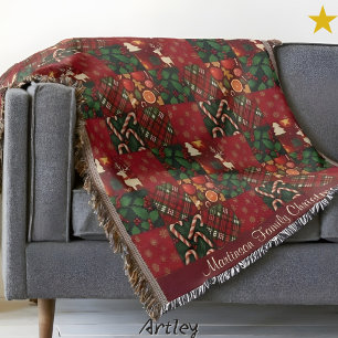 Vintage Christmas Patchwork Quilt Family Name Throw Blanket