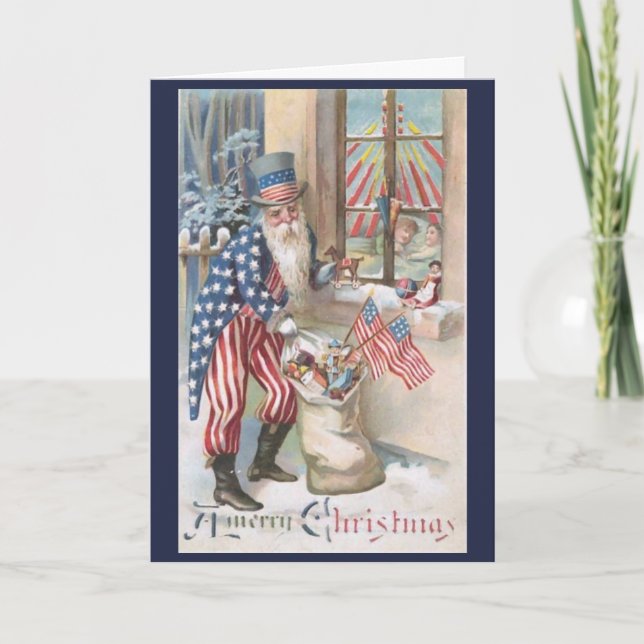 Vintage Christmas - Patriotic Santa Brings Gifts, Card (Front)