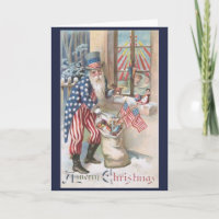 Vintage Christmas - Patriotic Santa Brings Gifts,