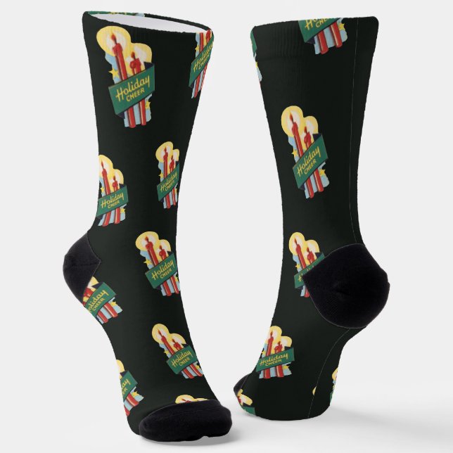Vintage Christmas Pattern, Candles Holiday Cheer Socks (Angled)