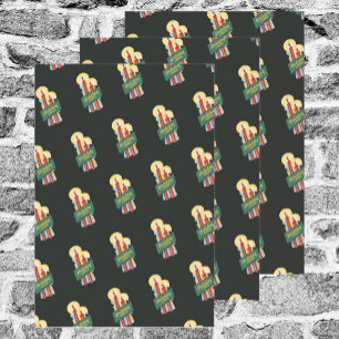 Vintage Christmas Pattern, Candles Holiday Cheer Wrapping Paper Sheet