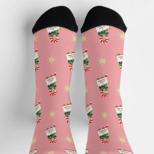 Vintage Christmas Pattern, Candy Canes with Pink Socks
