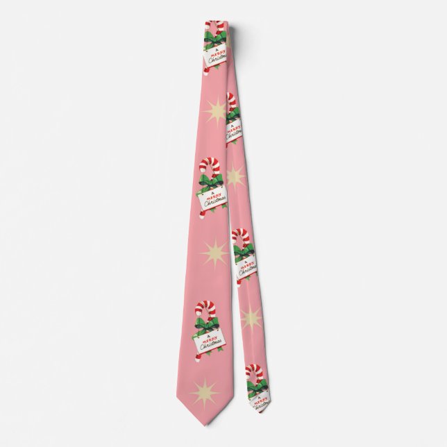 Vintage Christmas Pattern, Candy Canes with Pink Tie (Front)