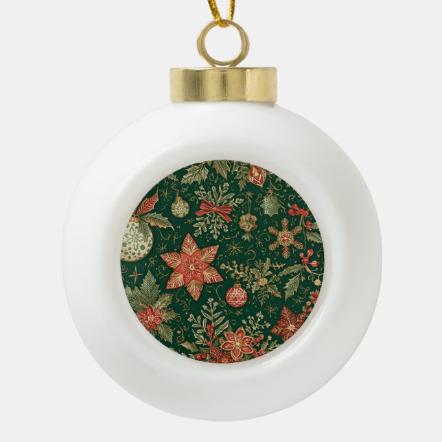 Vintage Christmas Pattern - Ceramic Ball Ornament (Front)