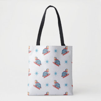 Vintage Christmas Pattern, Child Sledding in Snow Tote Bag