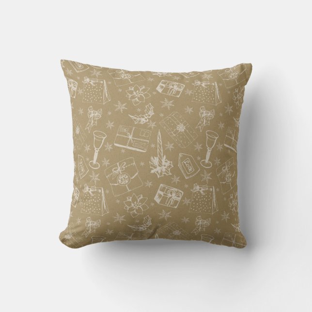 vintage christmas pattern hand drawn cushion (Front)