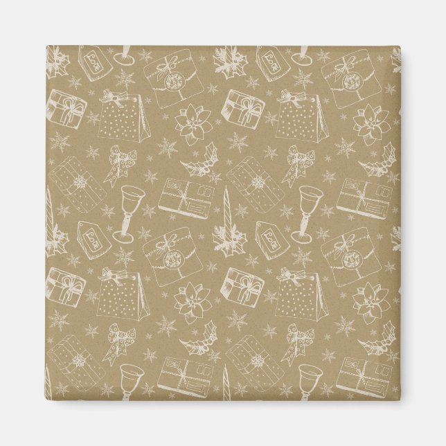 vintage christmas pattern hand drawn magnet (Front)