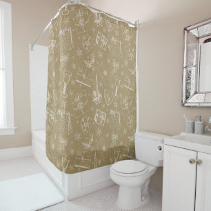 vintage christmas pattern hand drawn shower curtain