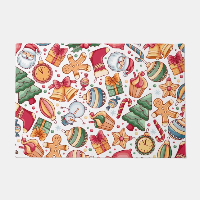 Vintage Christmas Pattern, Happy New Year       Doormat (Front)