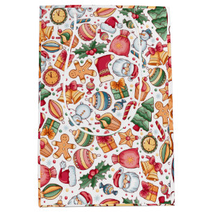 Vintage Christmas Pattern, Happy New Year Medium Gift Bag