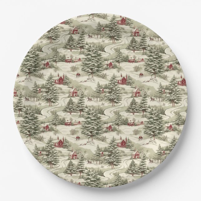 Vintage Christmas Pattern Paper Plate (Front)