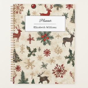 Vintage Christmas Pattern Retro Holiday Journal Planner