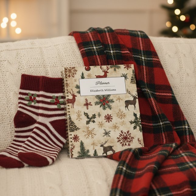 Vintage Christmas Pattern Retro Holiday Journal Planner (Creator Uploaded)
