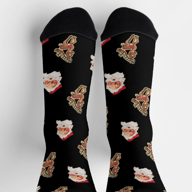 Vintage Christmas Pattern, Santa Claus Socks (Top)