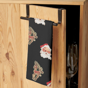 Vintage Christmas Pattern, Santa Claus Tea Towel