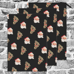 Vintage Christmas Pattern, Santa Claus Wrapping Paper Sheet