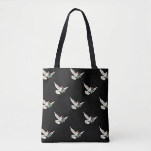 Vintage Christmas Pattern, White Dove for Peace Tote Bag