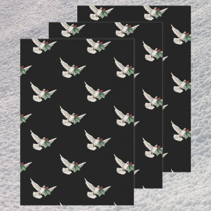 Vintage Christmas Pattern, White Dove for Peace Wrapping Paper Sheet