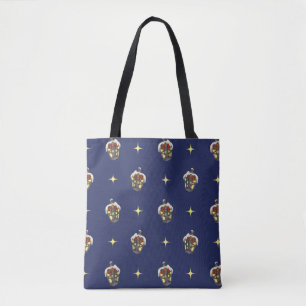 Vintage Christmas Pattern with a Lantern on Blue Tote Bag