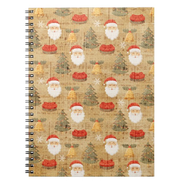 Vintage Christmas Pattern With Santa Claus Notebook (Front)