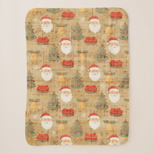 Vintage Christmas Pattern With Santa Claus Sherpa Blanket