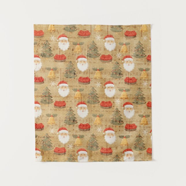 Vintage Christmas Pattern With Santa Claus Tapestry (Front)