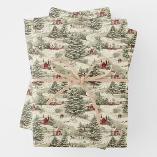Vintage Christmas Pattern Wrapping Paper Sheet