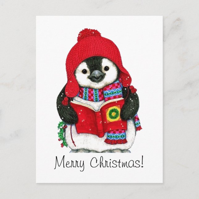 Vintage Christmas Penguin  Holiday Postcard (Front)