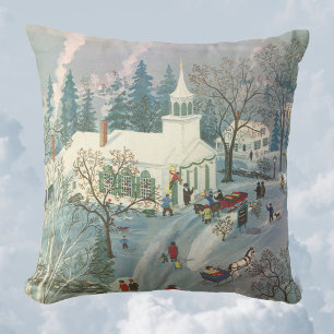 Vintage Christmas, People Going to Church in Snow Cushion