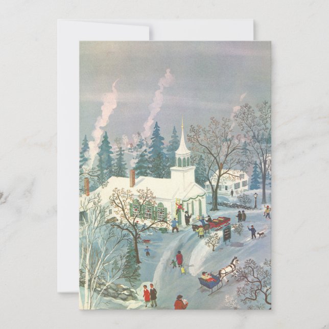 Vintage Christmas, People Going to Church in Snow Holiday Card (Front)