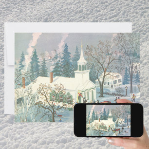 Vintage Christmas, People Going to Church in Snow Holiday Card
