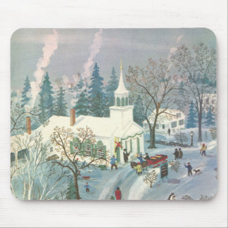 Vintage Christmas, People Going to Church in Snow Mouse Mat